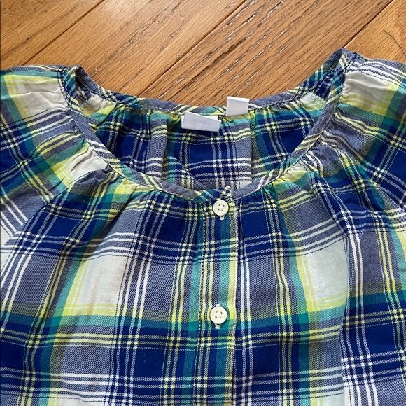 Gap Kids Lightweight Plaid Collarless Button down 3/4 Sleeve 100% Cotton XL - Picture 8 of 9